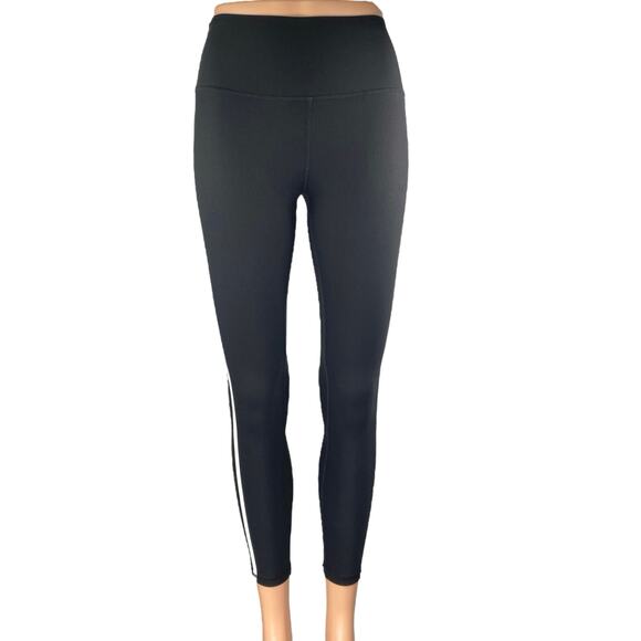 First Division Black White Side Stripe Ribbed Knit Mid Rise Leggings Pants Sz XS - Picture 1 of 5